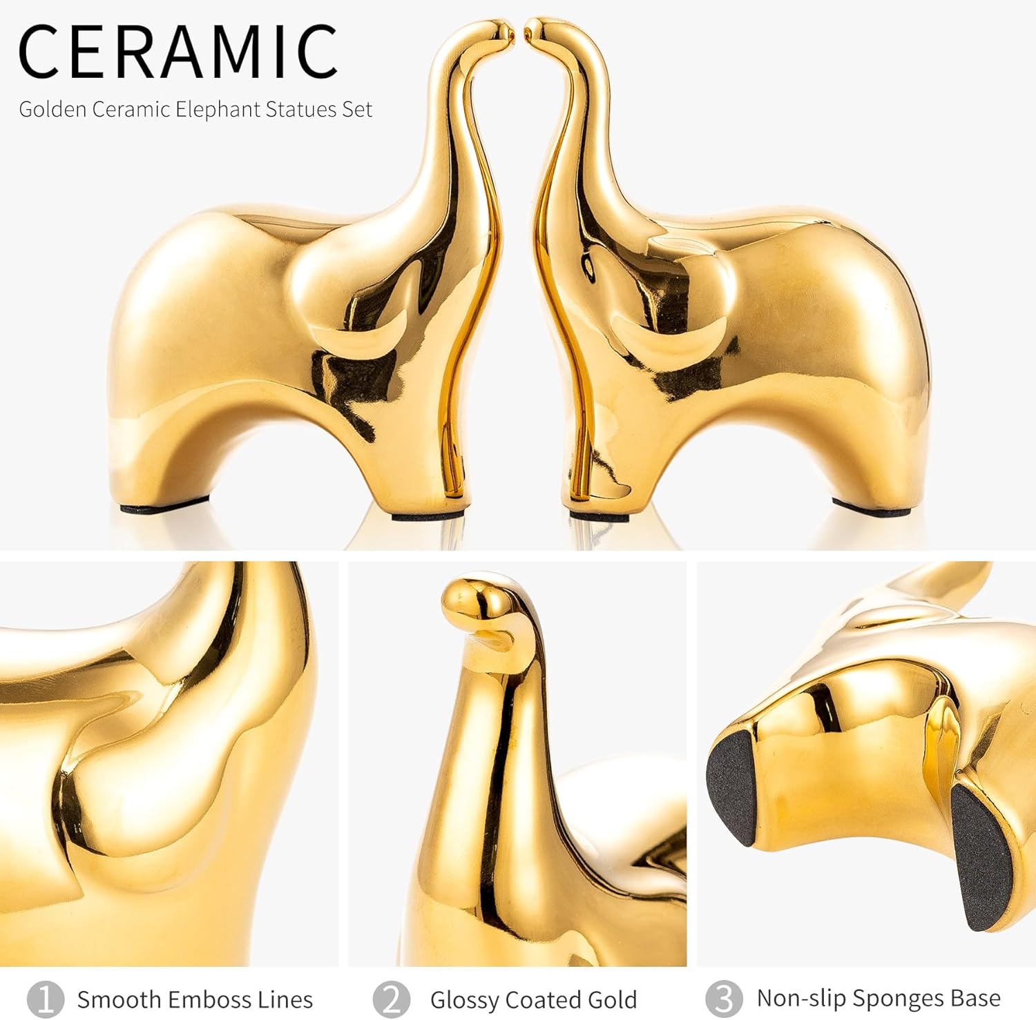 Loving Pair of Small Cute Gold Elephant Statues Gold Home Decor Modern Boho Style Figurine Decorative Ornaments for Living Room, Bedroom, Office Desktop, Cabinets, Shelf-VerdiqueGarden