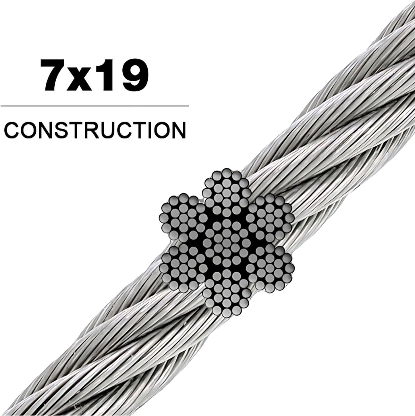 304 Stainless Steel Cable Wire Rope 3/8" 7x19-200 ft Reel for DIY Cable Decking Railing System, Marine Grade-VerdiqueGarden