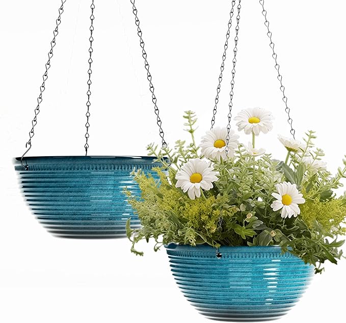 10in Hanging Planters for Indoor and Outdoor Plants, 2 Pack Hanging Planter with Drainage Hole, Round Hanging Flower Pots for Garden Home Decor (Blue)-VerdiqueGarden