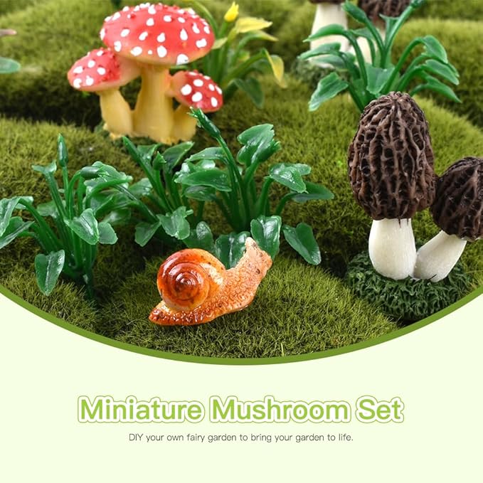 Resin Miniature Mushroom, Miniature Mushroom and Snail Figurine Fairy Mushroom Figurines Fairy Garden Accessories Mushroom Decor Micro Moss Landscape Statues Craft-VerdiqueGarden