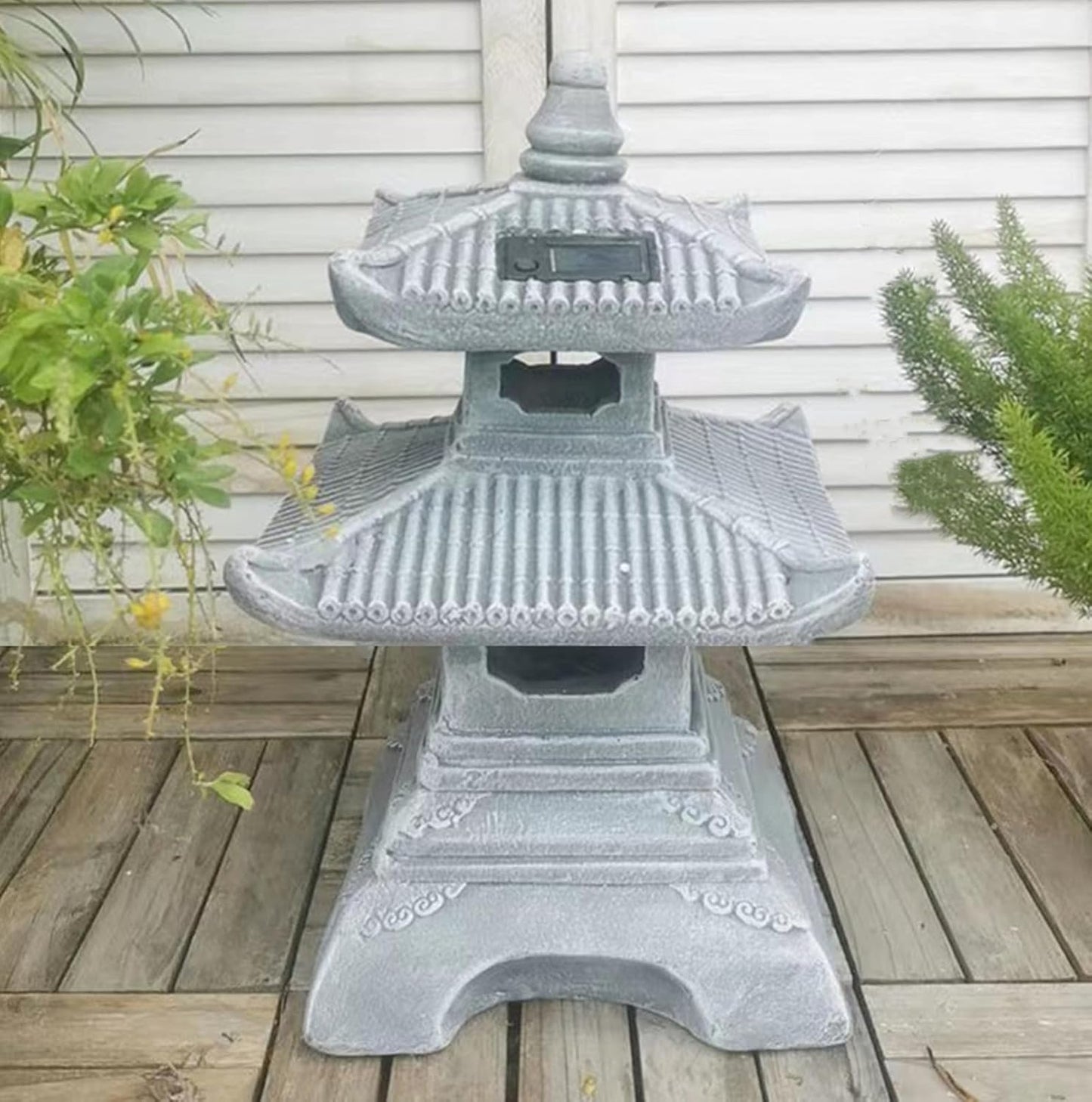 Outdoor Solar Pagoda Lantern,2 Tier Pagoda Lantern Garden Statue,Zen Garden Lantern Pagoda,Pagoda Lantern Japanese Style. for Zen Lawn Garden Decoration and Christmas Ornament (Solar Lights)-VerdiqueGarden