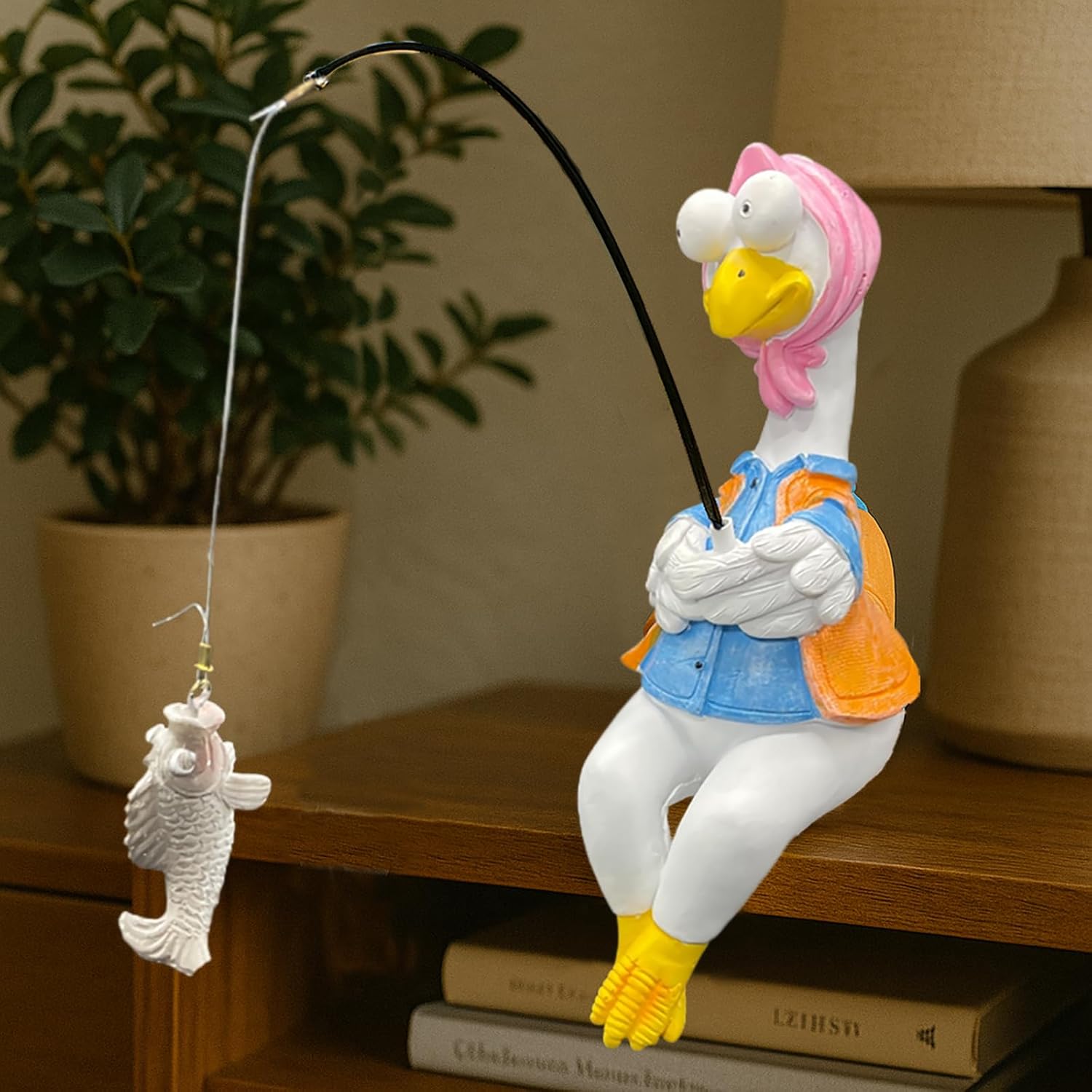 Chicken Fishing Statue Garden Decor – 9.8" Weatherproof Resin Chicken Fishing Sculpture Decor for Fish Ponds, Koi Ponds, Waterfalls, Poolside/Outdoor Gardens– Resin Figurine for Indoor/Outdoor Décor-VerdiqueGarden