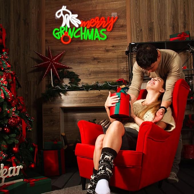 WLHOPE Merry Christmas Neon Sign, Green Red Christmas Neon Signs for Wall Decor, Merry Christmas Led Signs for Christmas Party Backdrop Bedroom Window Bar Club Shop, Christmas Gift Decoration-VerdiqueGarden