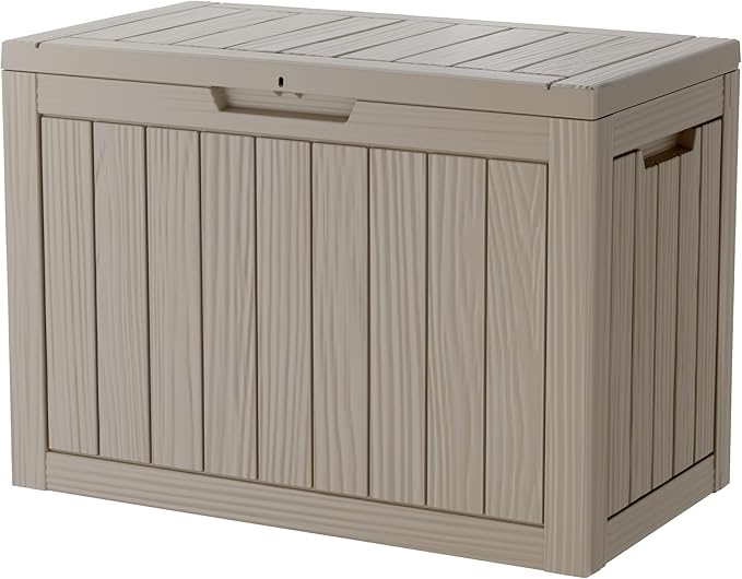 45 Gallon Lockable Resin Deck Box, Waterproof & UV-Resistant Outdoor Storage Box for Outdoor Cushion Storage, Garden Tools & Pool Accessories Storage, Gray-VerdiqueGarden