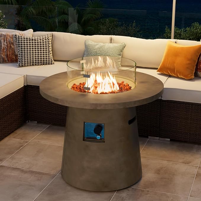 COSIEST 31.5-inch Round Fire Pit, Magnesium Oxide Outdoor Propane Fire Table, CSA Certified, 40,000 BTU Stainless Steel Burner, Free Lava Rocks, Fits 20lb Tank Inside-VerdiqueGarden