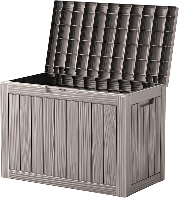 45 Outdoor Storage Box, Waterproof Resin Deck Box with Side Handles, Lockable Outdoor Bench for Indoor & Outdoor Use, Storage Bin for Patio Cushions, Garden Tools, Package Delivery, Grey-VerdiqueGarden