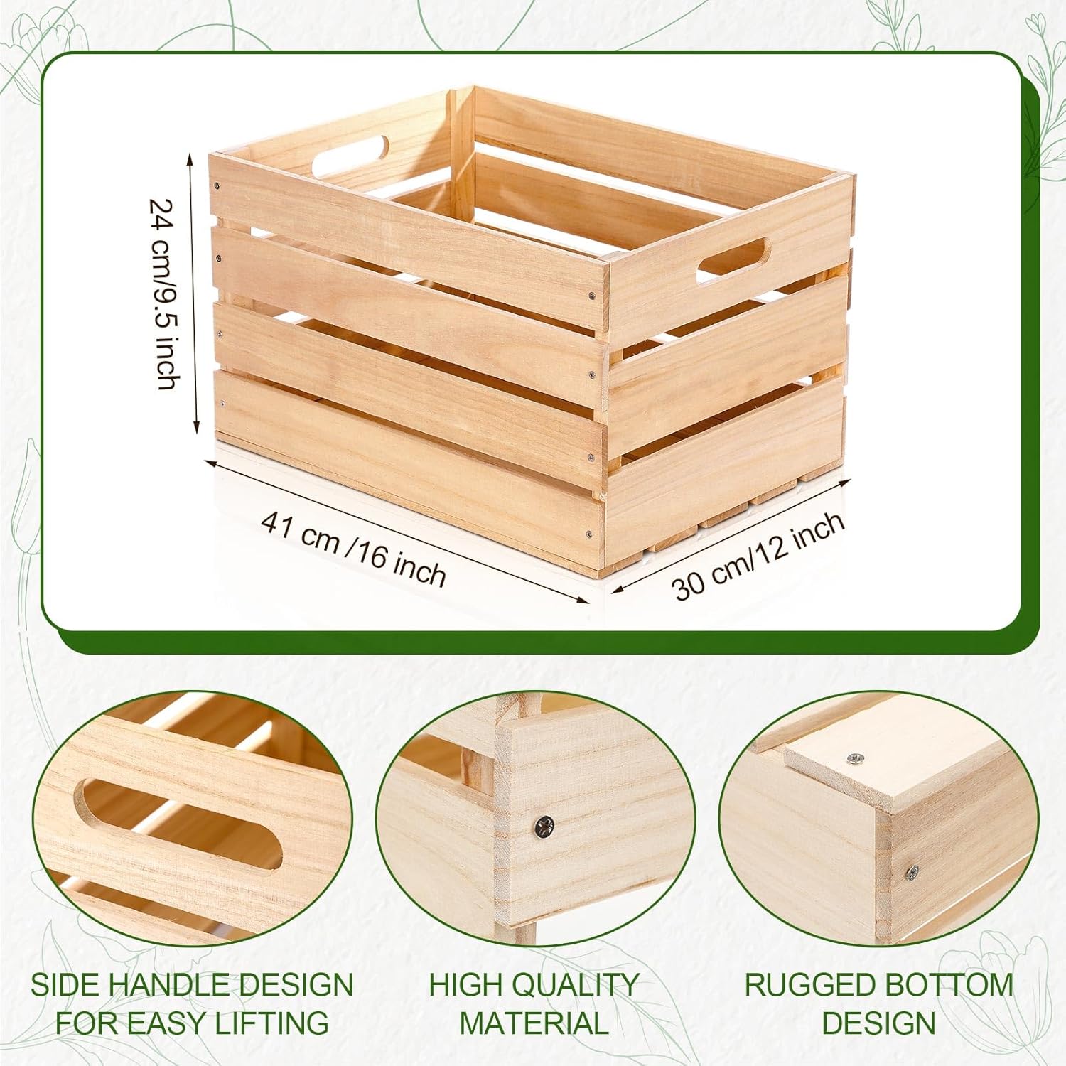 Weysat 3 Pack Large Wood Crates Box for Storage Unassembled 16 x 12 x 9.5'' Wooden Milk Crates with Handles Decorative Nesting Box for Display Unfinished Rustic Decor DIY Office Home Retail Art Craft-VerdiqueGarden