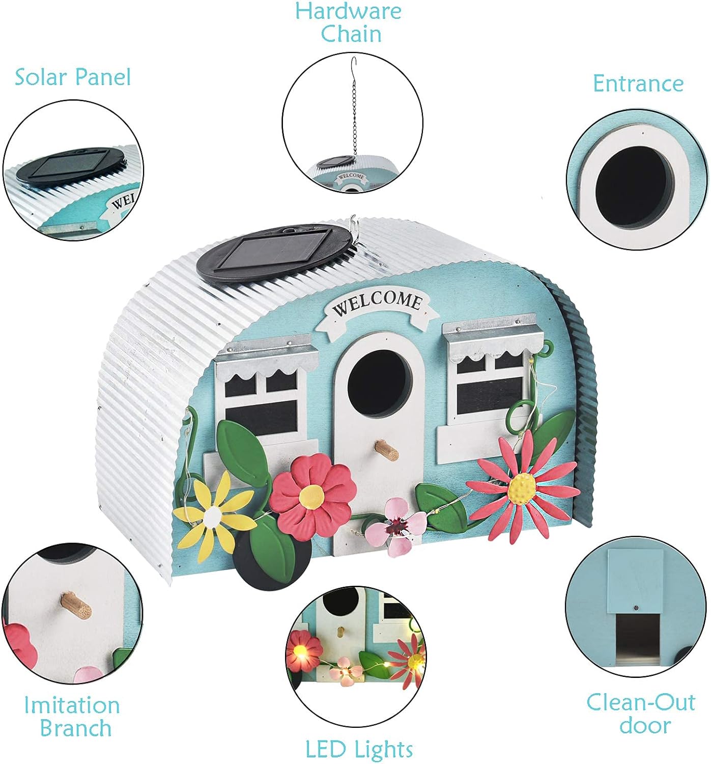 BAYN Bird Houses for Outside Decorative with 10 LEDs Solar String Lights Humming Bird Houses for Outside Hanging Handwork Bird Nest Garden Decor Outdoor-VerdiqueGarden