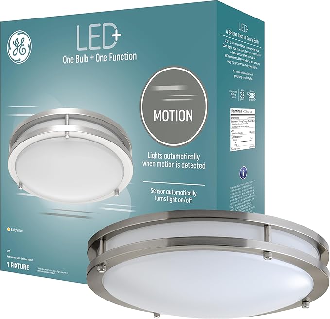 GE LED+ Motion Sensor Fixture, 20W, Flush Mount Ceiling Light with Motion Sensor, Security Light, Soft White-VerdiqueGarden