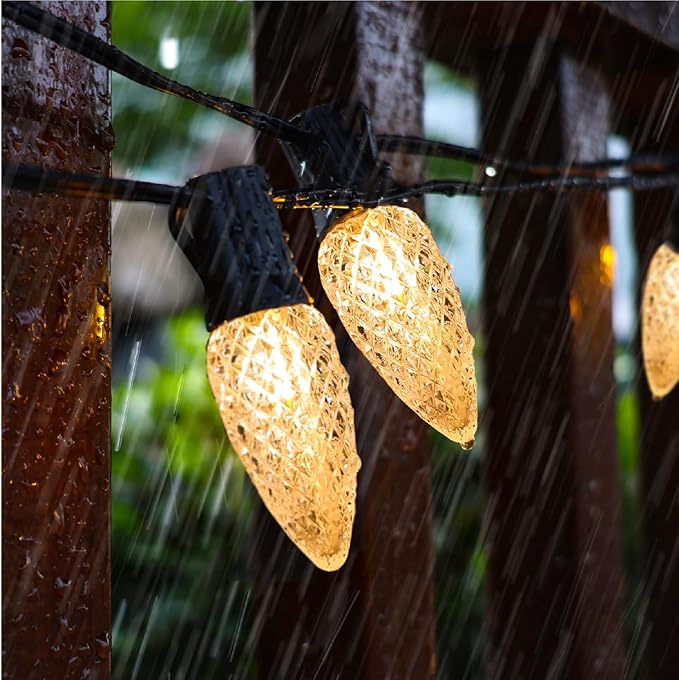 C9 Christmas Replacement LED Light Bulbs, E17 Base Commercial Grade Holiday Bulbs, 4W 5W 6W 7W Incandescent Equivalent, Warm White 2200K, Clear Plastic Bulbs for Christmas String Light - 50 Pack-VerdiqueGarden