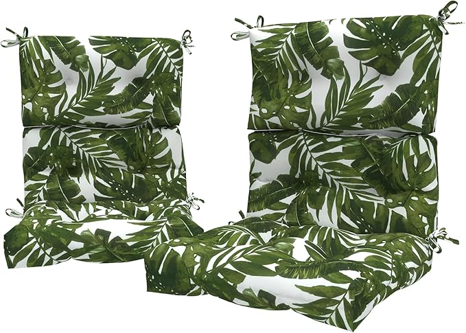 LVTXIII Outdoor Seat/Back Chair Cushion Patio Tufted High Back Cushion, Seasonal Replacement Rocking Chair Cushion with Ties (22” W x 20D”, Set of 2, Palm Green)-VerdiqueGarden