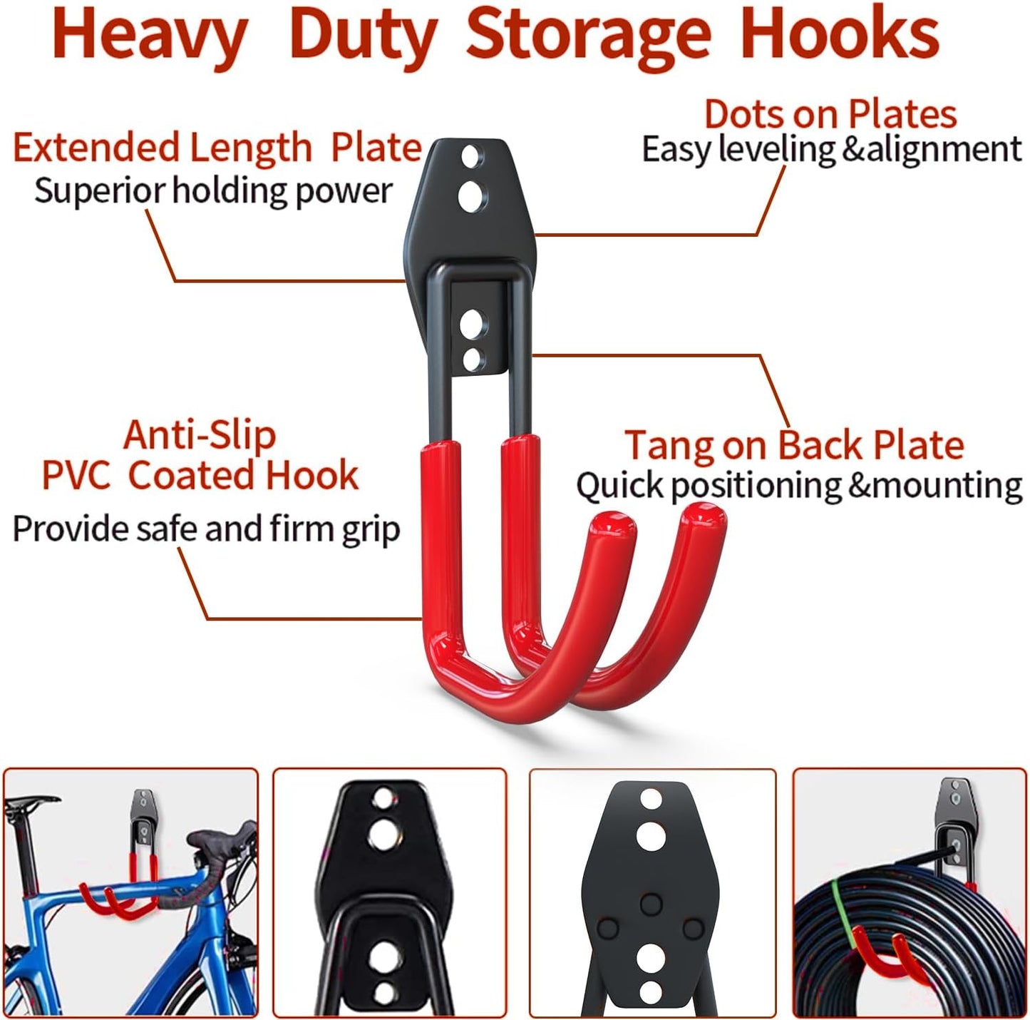 3-H Garden Hose Holder Wall Mount 4 Pack,Solid Steel Hose Hanger,Water Hose Holders for Outside,Perfect for Hanging Outdoor Air Hose,Ropes,Pipes,Garden Tools,Ladders,Bikes,Bulk Items(Red)-VerdiqueGarden