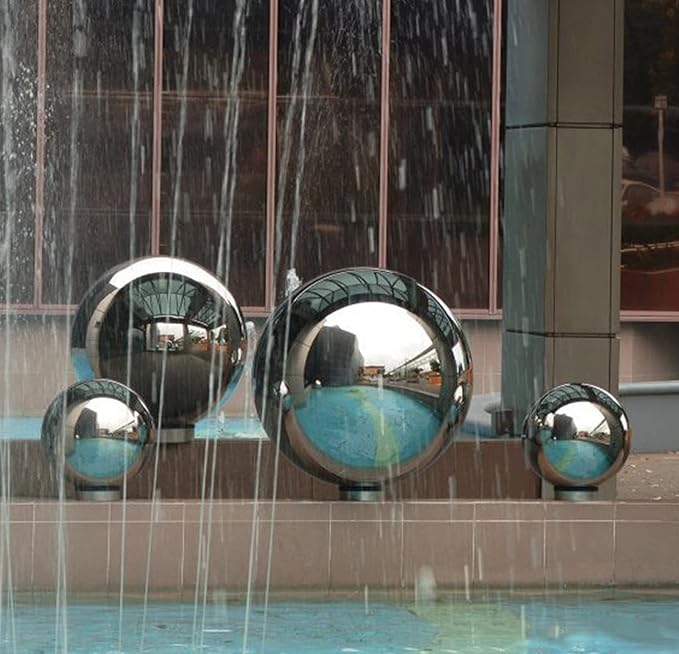 Nerien Gazing Ball, Stainless Steel Garden Mirror Globe, Polished Ornament Sphere, Hollow Floating Reflective Hemisphere, for Home Outdoor Pond Housewarming Swimming Pool Decoration, Silver, 5Pcs Mix-VerdiqueGarden