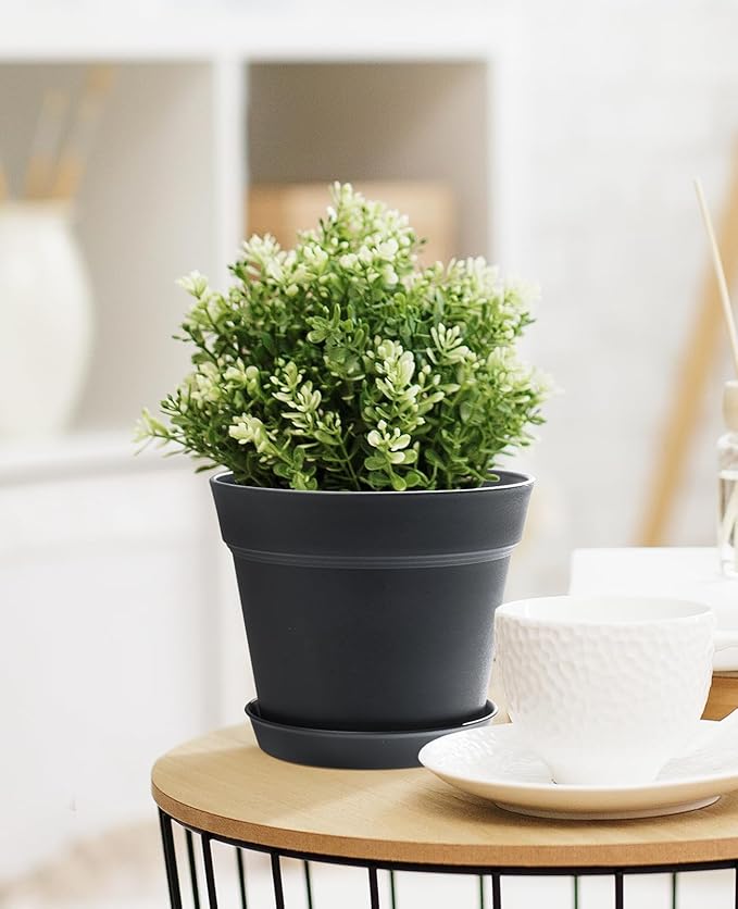 Homenote Pots for Plants, 15 Pack 6 Inch Plastic Planters with Multiple Drainage Holes and Tray,Plant Pots for All Home Garden Flowers Succulents (Black)-VerdiqueGarden