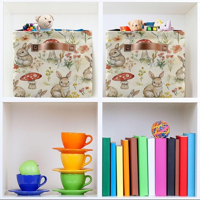 Easter Mushroom Rabbit Rectangular Storage Basket Organizer Bin Shelf Baskets For Clothes Gifts For Home Office Dorm-VerdiqueGarden