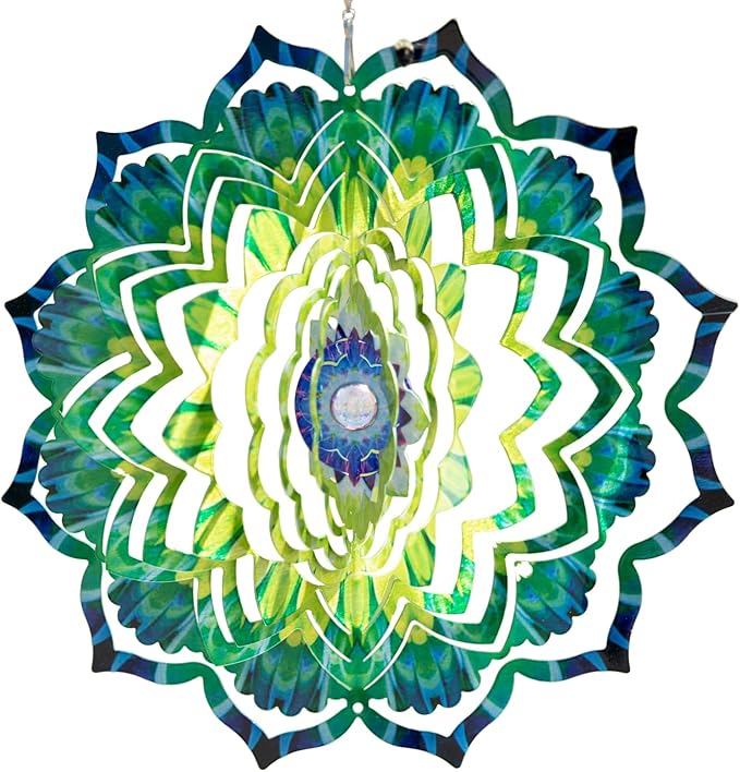 VP Home Emerald Mandala Kinetic Wind Spinner for Yard and Garden Wind Spinner Outdoor Metal Large Hanging Mandala Decor 3D Garden Art Wind Sculpture Spinners Kinetic Art Yard Decor Lawn Ornament-VerdiqueGarden