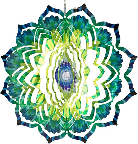 VP Home Emerald Mandala Kinetic Wind Spinner for Yard and Garden Wind Spinner Outdoor Metal Large Hanging Mandala Decor 3D Garden Art Wind Sculpture Spinners Kinetic Art Yard Decor Lawn Ornament-VerdiqueGarden