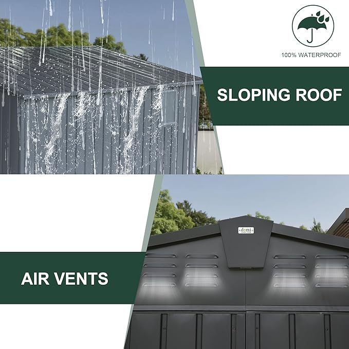 Domi Outdoor Storage Shed 11' x 9', Metal Steel Utility Tool Shed Storage House with Double Lockable Doors & Air Vents for Backyard Patio Garden Lawn Dark Grey-VerdiqueGarden