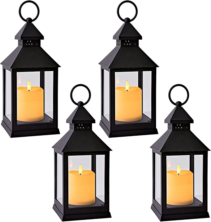 Vintage Lantern Decorative LED Flickering Flameless Candle with Timer, Battery Powered LED Decorative Hanging Lanterns for Indoor Outdoor Garden Yard Home Decor(4 Pack)-VerdiqueGarden