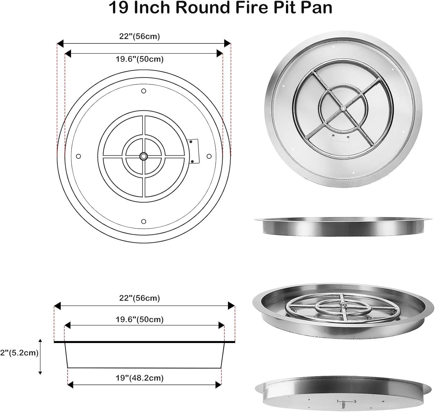 Stanbroil 19 InchDrop-in Round Fire Pit Kit with Spark Ignition,304 Stainless Steel Gas Fire Pit for Outdoor Indoor- Natural Gas Version-VerdiqueGarden