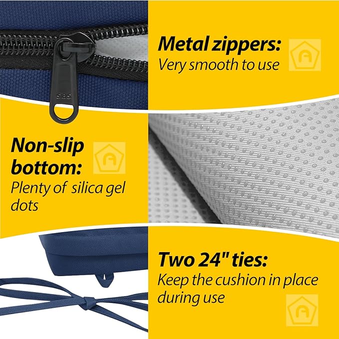 AAAAAcessories Outdoor Seat Cushions for Chairs, Waterproof, Fade-Resistant Patio Furniture Replacement Cushions, 18.5" x 16" x 3", Set of 2, Navy Blue-VerdiqueGarden