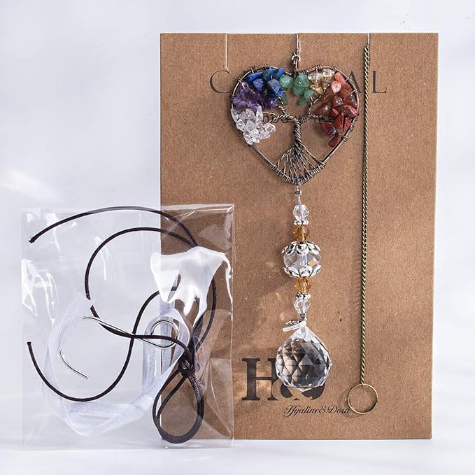 H&D HYALINE & DORA Suncatcher Window Hanging Tree of Life Heart Shaped Crystal Ball Prism Drop Pendant-VerdiqueGarden