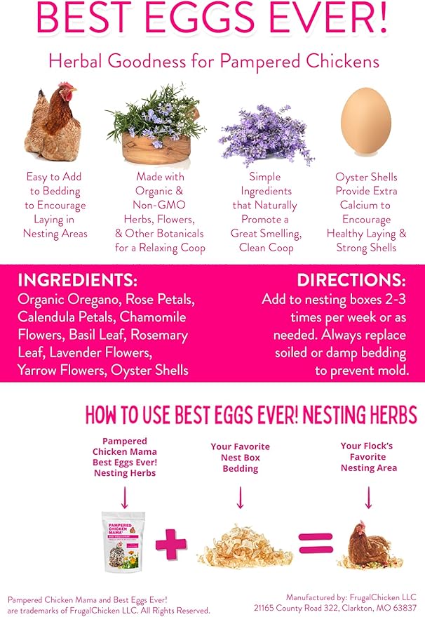 Pampered Chicken Mama Best Eggs Ever! Nesting Herbs for Chickens (4 Pounds) for Chicken Nesting Boxes Calcium Supplement for Chickens | Chicken Feed Supplies, Hen Treats for Coops (4 Bags)-VerdiqueGarden
