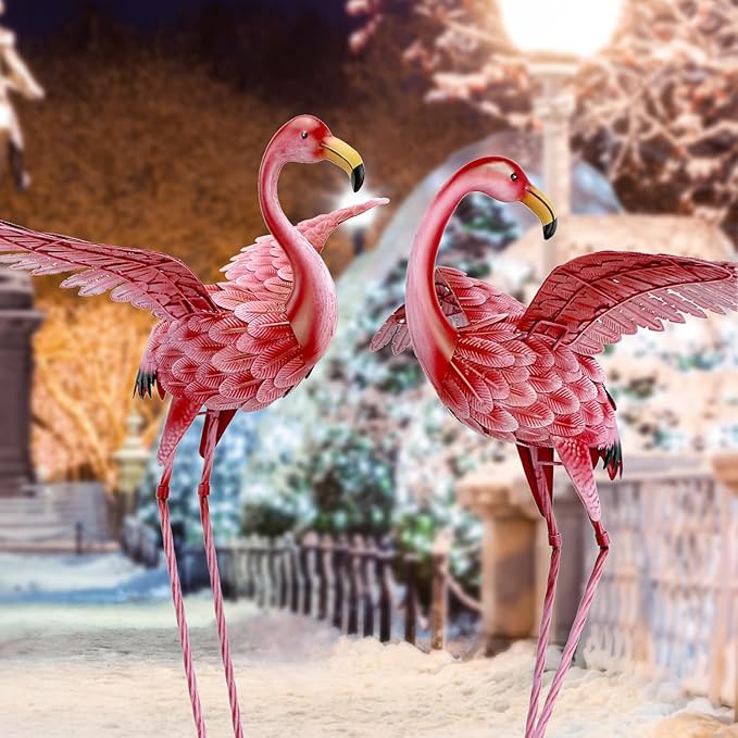Natelf Pink Flamingo Yard Decorations, Tall Birds Garden Statues and Sculptures, Metal Lawn Art Ornaments for Outdoor Patio Backyard, Set of 2-VerdiqueGarden