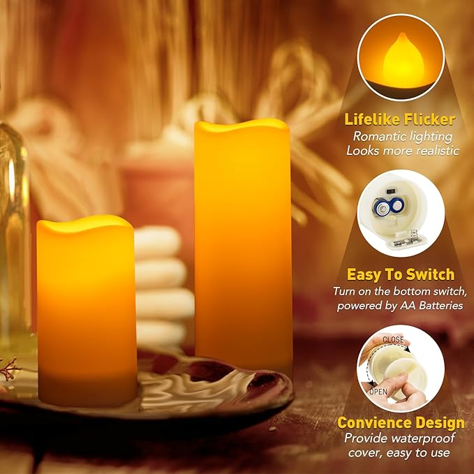 Metaku Flameless Flickering Candles Battery Operated LED Candles Set of 9 Ivory with Remote & Timer for Halloween, Christmas, Bedroom, Home, Wedding, Birthday Decoration D2.2'' x H4''5''6''-VerdiqueGarden