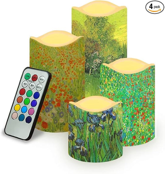 Ystardream Plastic Moving Flickering LED Candles with Remote Color Changing & Timer, 4 Packs Won't Melt Candles for Room Decor Accessories for Christmas Halloween-VerdiqueGarden