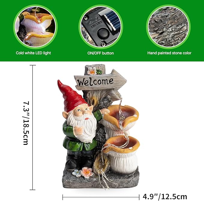 mopha Garden Gnomes Statues Outdoor Decor with Flowing Water Solar Lights Resin Figurines Outside Decoration for Patio Yard Lawn Porch Ornaments Clearance Gardening Gift-VerdiqueGarden