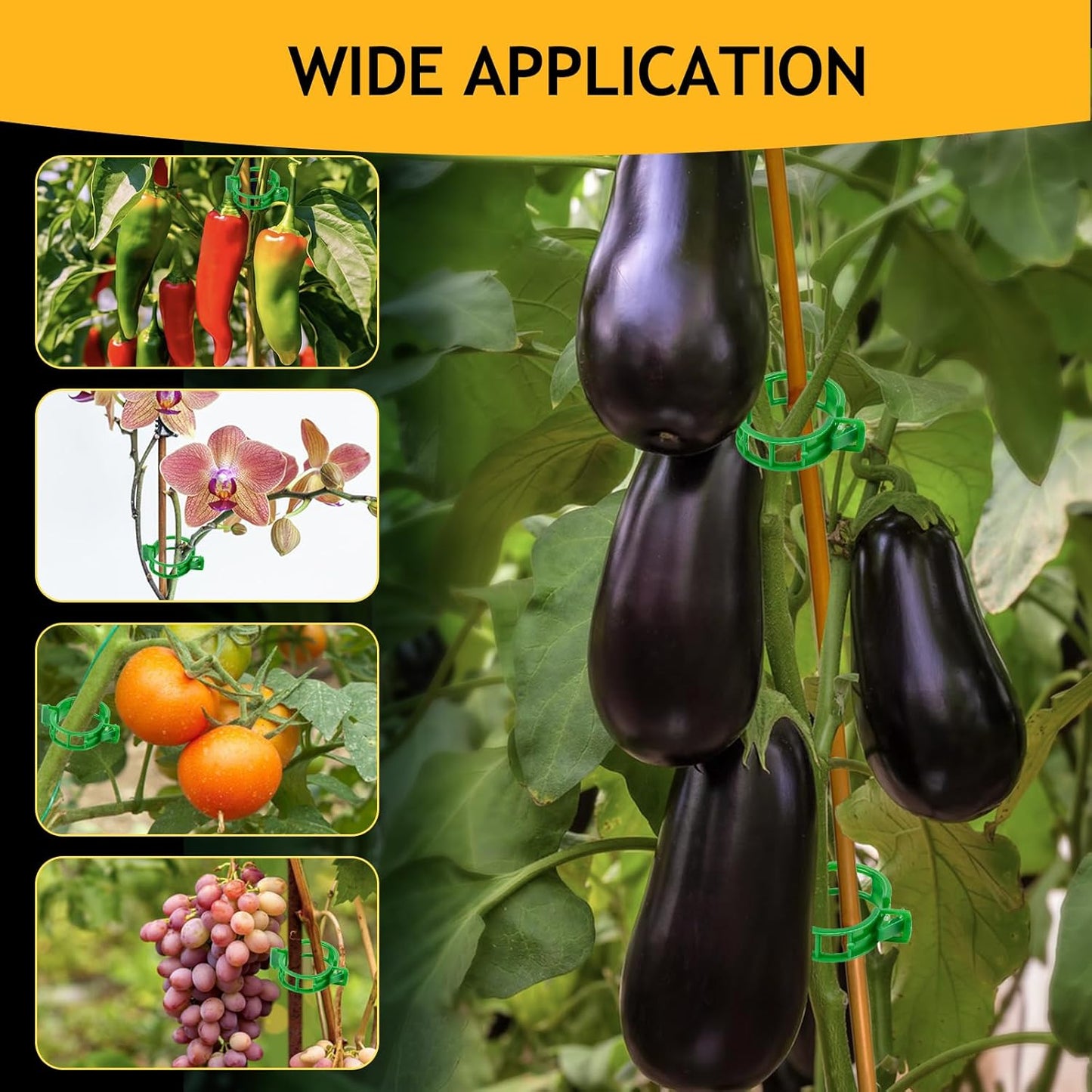 200Pcs Secured Plant Support Clips - Tomato Clips for String Trellis, Grape Vine Grid Clamp for Garden Netting Climbing Plants, Fixing Stem and Vine (Green)-VerdiqueGarden