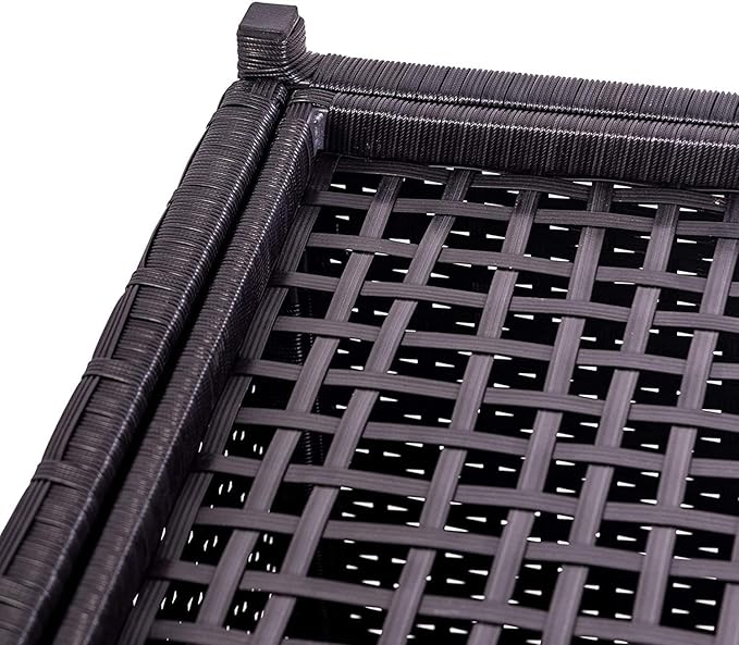 Outdoor 70 Gallon Wicker Storage Box with Waterproof Liner, Patio PE Rattan Storage Container for Outside, Deck Box with Hinged Lid for Cushions, Pillows, Towels, Horizontal Bin, Black-VerdiqueGarden