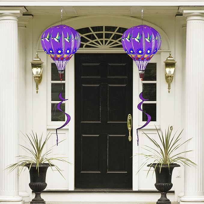 2 PCS Gaint Hot Air Balloon Wind Spinners 59 inch Garden Wind Spinner Large Hummingbird Ladybug Spinners Hanging Wind Socks Twisted Whirlygig Windmill for Yard Garden Lawn Outdoor Decorations-VerdiqueGarden