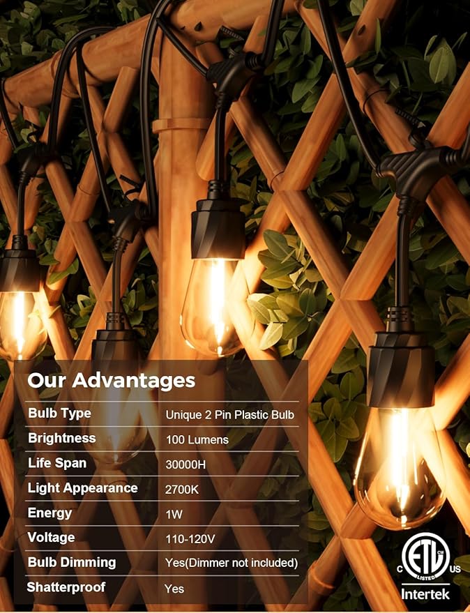 XMCOSY+ 120FT Outdoor String Lights Waterproof - LED Patio Hanging Lights for Outside Porch Backyard Gazebo Garden, Commercial Grade 42 Edison Bulbs-VerdiqueGarden