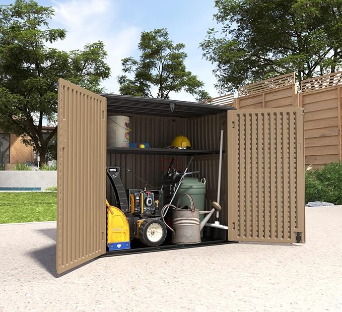 Large Horizontal Storage Sheds,38 cu.ft Resin Garden Shed Weather Resistance,Outdoor Storage Box Lockable for Patio,Backyard,Garden,Home(Brown)-VerdiqueGarden