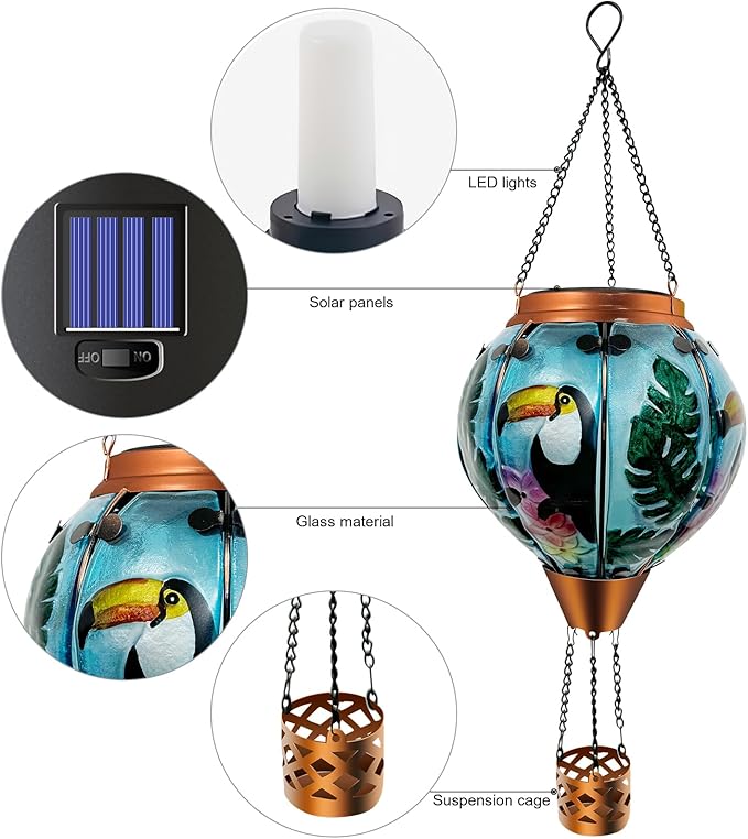 Hot Air Balloon Solar Lantern Waterproof Hanging Light with Flickering Flame for Decorative Garden Patio and Yard Decor-VerdiqueGarden