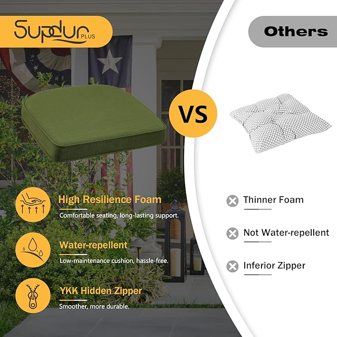 Outdoor Round Corner Seat Cushion, 17"x16"x2", Set of 4, Non Slip Seat Cushion Pads with Removable Cover for Patio Furniture, Garden Yard Lawn, Deep Forest Green-VerdiqueGarden