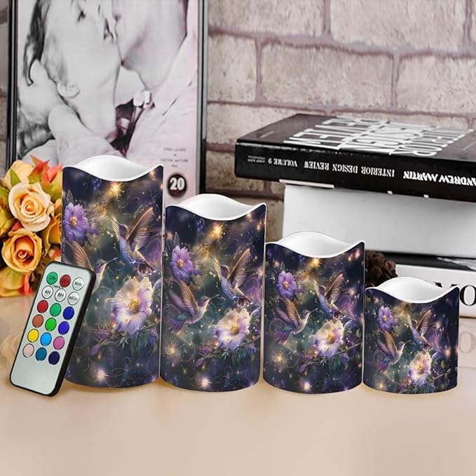 Ystardream LED Candle Set of 4 with Remote Control, Multicolor, Modern, Battery Operated, Tabletop, Indoor, 4/8H Timer, 12 Colors, 5.7 Inches Tall-VerdiqueGarden