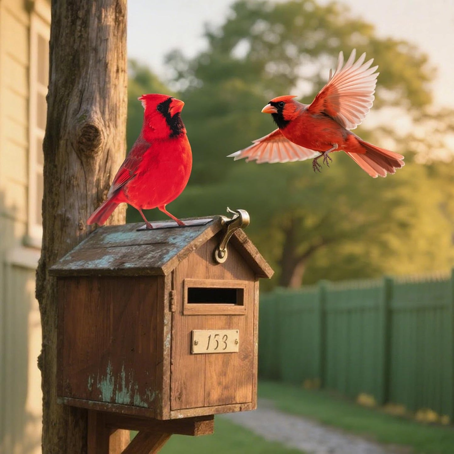 HUYIENO 5PCS Vivid Metal Birds Fence Decor Color Painted Outdoor Garden Natural Bird 2D Sculptures for Outdoor Fences, Patio, Garden and Bird Lovers (Cardinal)-VerdiqueGarden