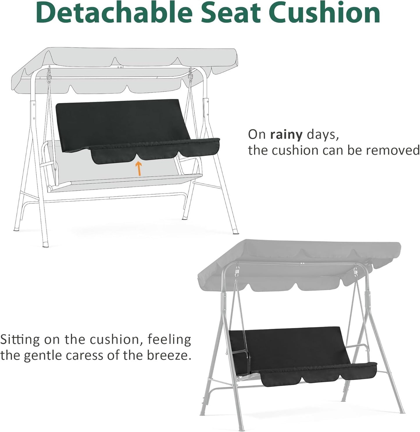 MCombo 2-3 Person Outdoor Patio Swing Chair, Convertible Canopy Hanging Swing Glider Lounge Chair, Removable Cushions, 4003 (Black)-VerdiqueGarden