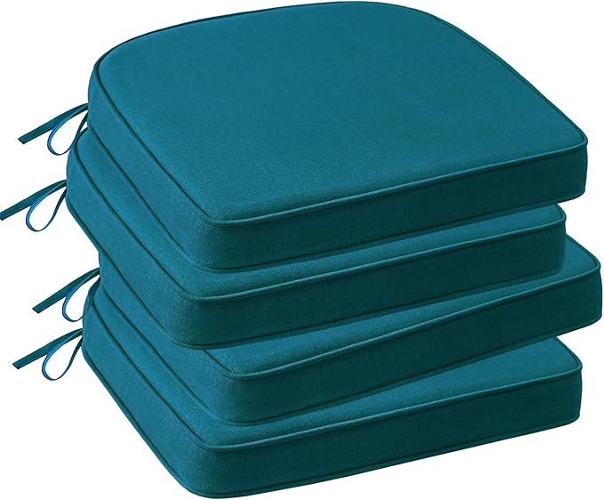 Outdoor Sunbrella Round Corner Seat Cushion, 17"x16"x2", Set of 4, Non Slip Seat Cushion Pads with Removable Cover for Patio Furniture, Garden Yard Lawn, Spectrum Peacock-VerdiqueGarden