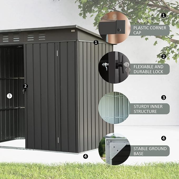 Domi Outdoor 5’ x 3’ Storage Shed, Metal Sheds Tool Storage Slope Roof with Lockable Door & Air Vents, Outdoor Galvanized Steel Sheds for Backyard,Garden,Patio,Lawn-VerdiqueGarden