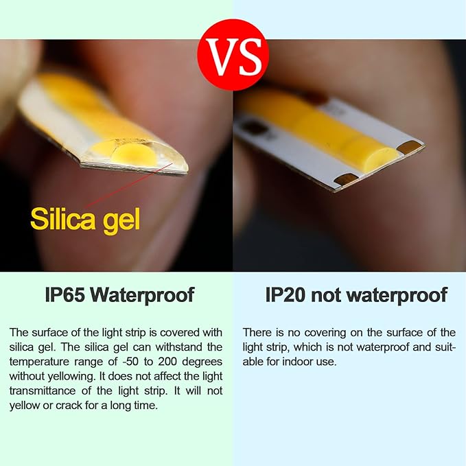 24V COB LED Strip Light Warm White 3000K 5M/16.4ft 2400LEDs Waterproof IP65 Uniform Glow CRI 93+ Flexible LED Tape Lights for DIY Cabinet Bedroom Kitchen Home Decor(No Power Supply)-VerdiqueGarden