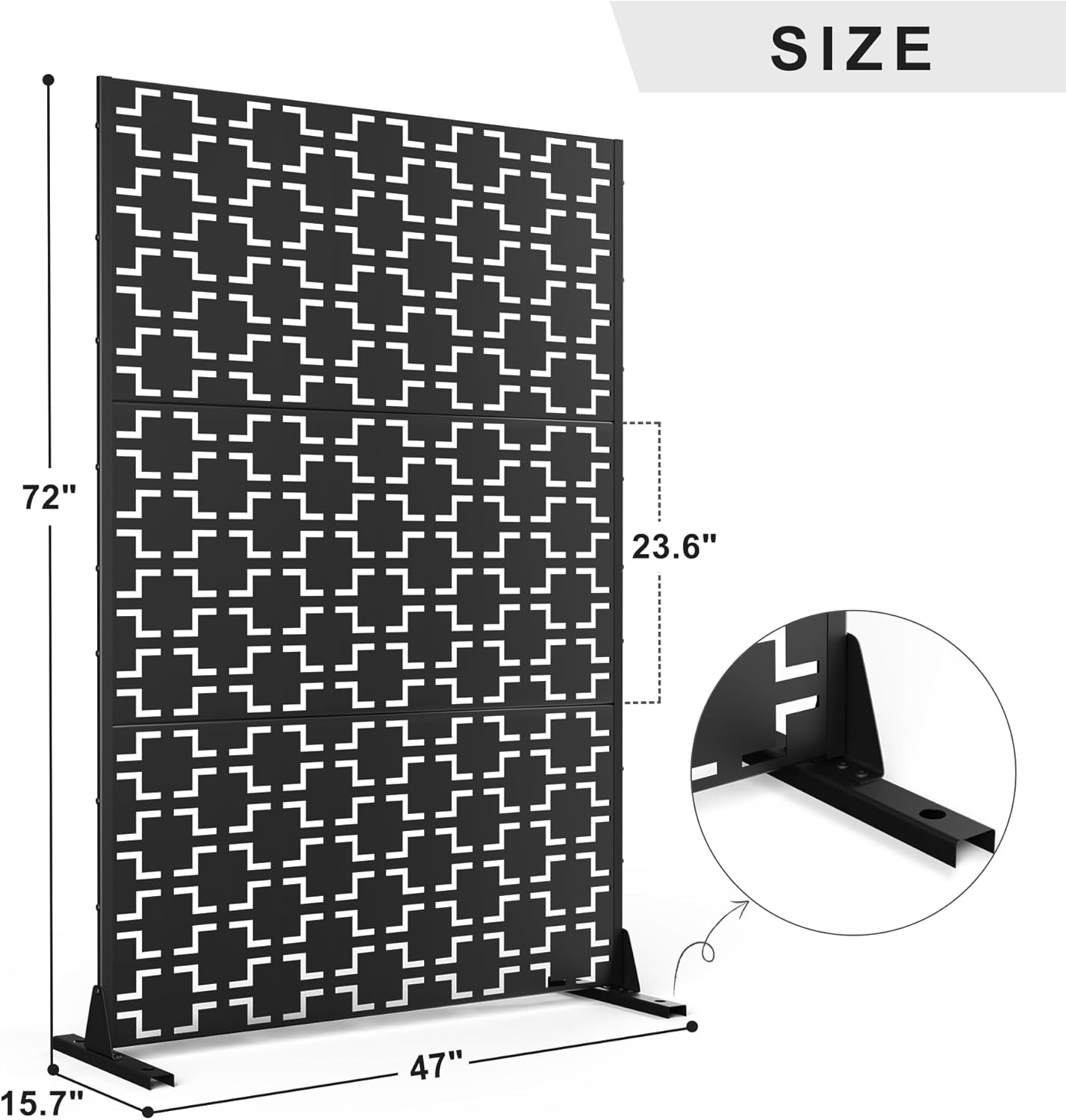 Metal Privacy Screen Outdoor 72" H×47" W,Freestanding Decorative Privacy Screen for Balcony Yard&Garden,Privacy Fence-Black&Square-VerdiqueGarden