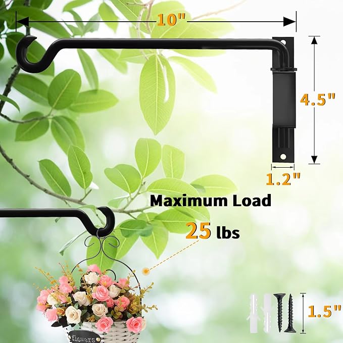 10 Inch Hanging Plant Holder, Wall Plant Hanger, Plant Hangers Outdoor, Swivel Plant Hanger, for Outdoor Hanging Bird Feeders, Wind Chimes, Plant Baskets, Black-VerdiqueGarden