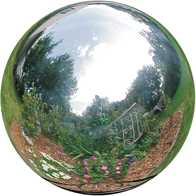 30 cm/12 inch Diameter Gazing Globe Mirror Ball,Silver Stainless Steel Polished Reflective Smooth Garden Sphere,Colorful and Shiny Addition to Any Garden or Home-VerdiqueGarden