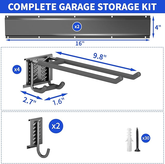 Garage Organization Tool Organizer Wall Mount, 32inch Heavy Duty Garden Tool organizer Storage System, Easy Install With 6 Adjustable Hooks, For Garage, Basement, Shed, Workshop(Black)-VerdiqueGarden