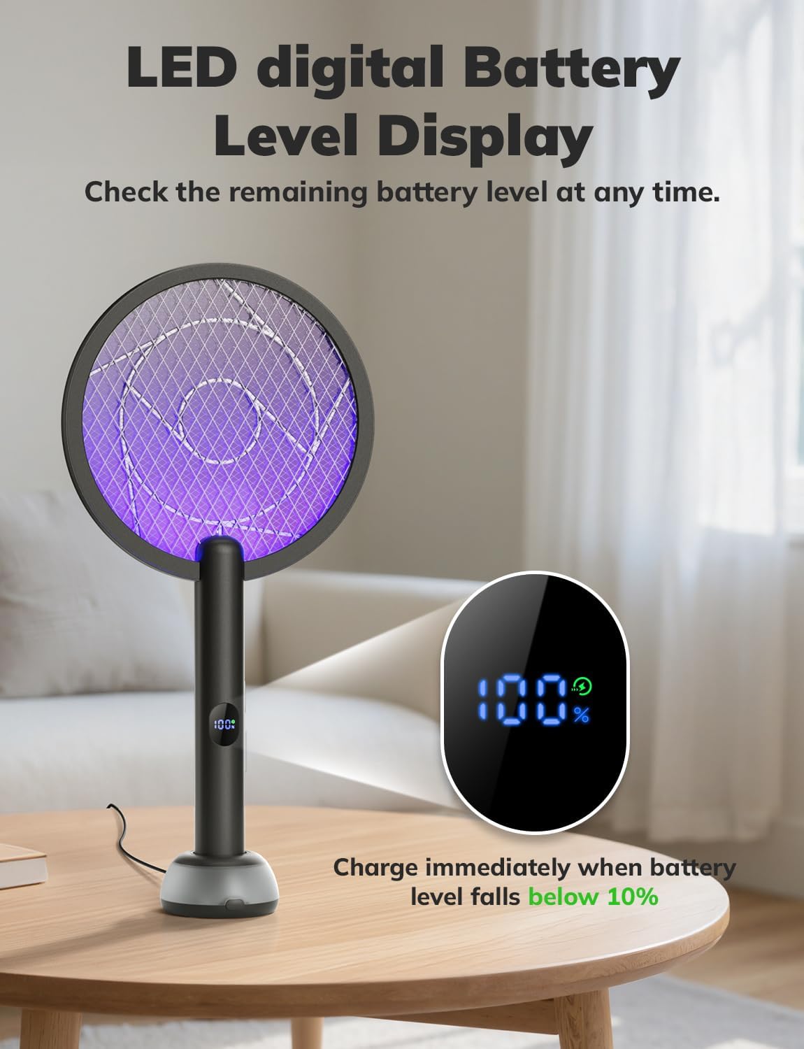 YISSVIC Electric Fly Swatter Bug Zapper Racket 4000V LED Screen Dual Modes Fly Zapper Rechargeable for Indoor Home Office Backyard Patio Camping-VerdiqueGarden