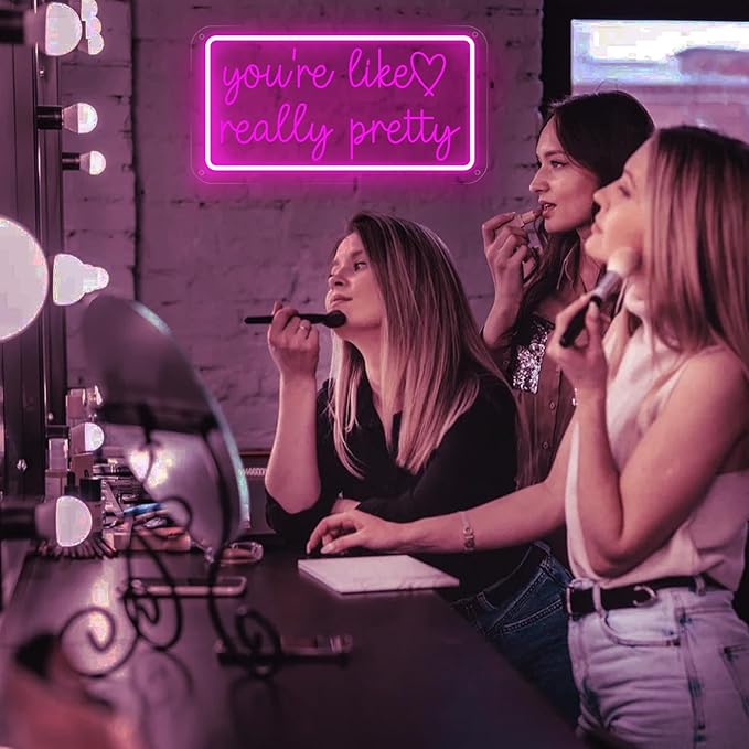 You're Like Really Pretty Neon Sign for Wall Decor, Dimmable LED Neon Lights for Bedroom, USB Powered Light Up Signs for Home Birthday Party Wedding Beauty Salon Decoration Pink LED Neon Signs-VerdiqueGarden